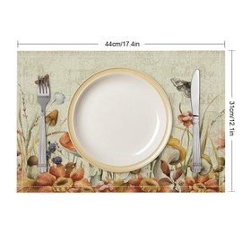 Mushroom Place Mats for Kitchen Watercolor Autumn Farmhouse Rustic Plants Mushroom Theme Linen Table Mats Dinner Mats Set of 4 for Wedding Party Holiday Dinner Home 12x18 inch