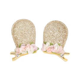 Bunny Bow Hair Clips Hairpins Baby Girls Rabbit Ear Tiny Hair Clips Easter Gift JHE16 (Flower-Gold Ear)