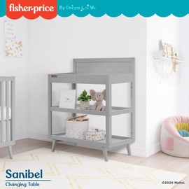 Fisher-Price by Dream On Me Sanibel Changing Table in Pebble Grey, with a 3.7” Thick Changing pad and Two Sturdy Shelves