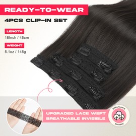 NTYNTY Hair Extensions, 4PCS 18" Clip in Hair Extensions Layered Cut Natural Lightweight Hairpieces with Thinner Softer Invisible Weft for Women - Off Black