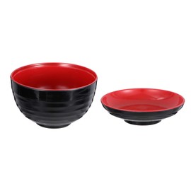 HEMOTON Miso Soup Bowl Japanese Bowl with Lid, Japanese Rice Bowl Soup Bowl, Traditional Style Melamine Pasta Bowls, Japanese Crockery Set of 2 (15 x 15 x 11. 5 cm)