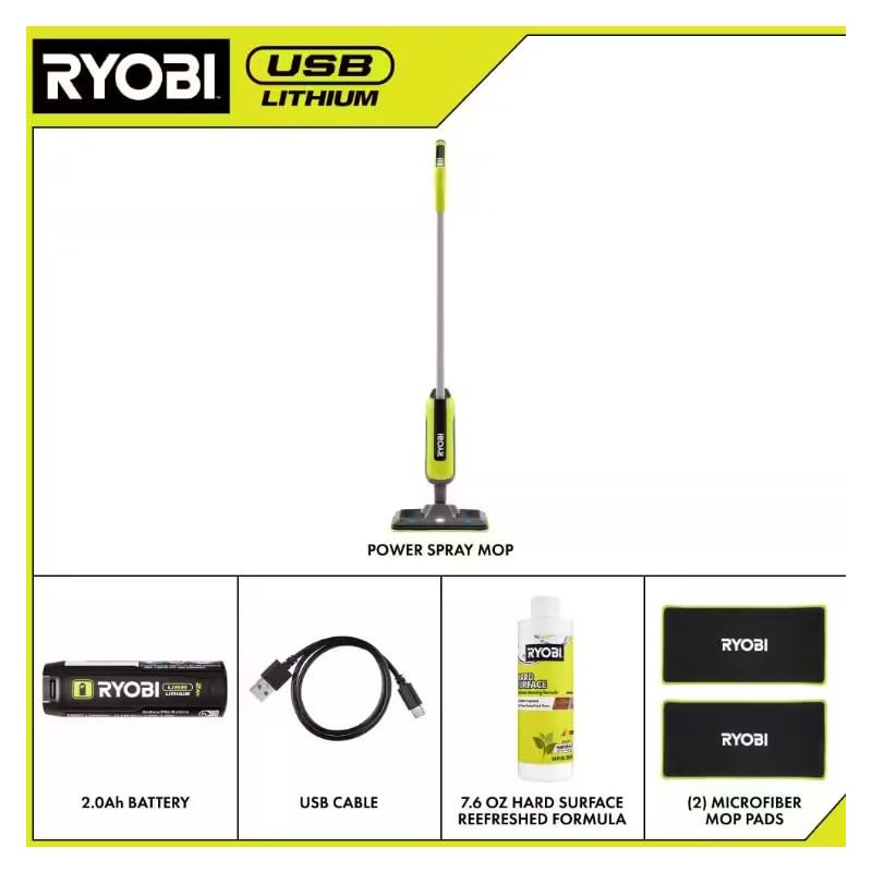 RYOBI USB Lithium Cordless Agitating Spray Mop Kit with 2.0