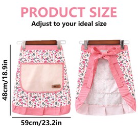 LaresDay Damen & Mädchen Schürze | Kochschürze mit Spitzentaschen & Bindebändern | Öl- und Schmutzabweisende Baumwoll Für Kochen, Backen, Grillen & Haushalt (Kurz rosa)