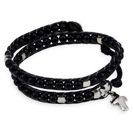 Wrap Around Rosary Bracelet for Men and Women, Ladder Design Black Wooden Beads Cross Charm