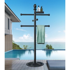 Pool Towel Rack Outdoor, 6 Bars Metal Heavy Duty Never Tilt Pool Accessories with Heavy Metal Base, Hot Tub Accessories Towel Dying Rack Towel Stand for Pool, Spa