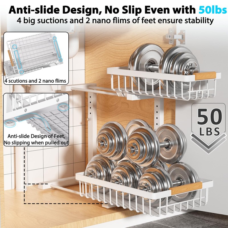 Liuoud Under Sink Organizer Storage 1 pack, 2 Tier Slide