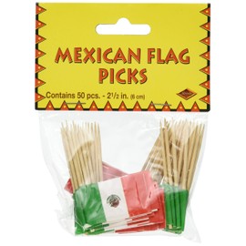 Beistle Mexican Flag Picks 2.5-Inch (50-Count), Green/Red/White, Pkg of 1