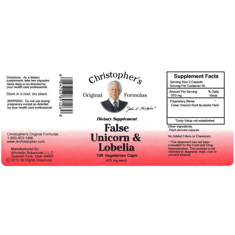 Dr. CHRISTOPHER'S, Cleanse False Unicorn and Lobelia - 100 vegicaps