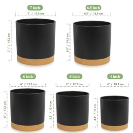 WSMKSZ WSMKSZ 5 Pack Cylindrical Flower Pots with 7/6.5/6/5/4 inch, Modern Small Plastic Plant Pots with Drainage Holes & Saucers, Round Planter Pots for Outdoor, Indoor & Office Decor (Black Brown)