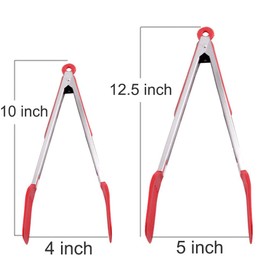 STARUBY Cooking Tongs 9 inches and 12 inches Stainless Steel Kitchen Silicone Serving Tong Heat Resistant Meat Turner Spatula Tong Fish Tongs with Locking Handle Joint (Red)