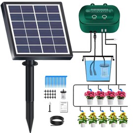 Lewisia 2W Solar Automatic Drip Irrigation Kit with Timer Auto Watering System Solar Powered Auto-Irrigation Set for Garden Beds Patio Lawn Plants Greenhouse Flower 50FT for 15 Plants