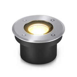 lambado® LED Floor Spotlight, Flat for Outdoor Use, IP67, Waterproof and Drivable, Includes 5 W Spotlight, Dimmable, Warm White, Recessed Floor Spotlight, Round Stainless Steel for Patio and Garden