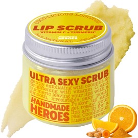 Handmade Heroes Exfoliante Labial De Cúrcuma Con Vitamina C – Exfoliante 100% Natural Y Vegano Para Labios Secos Y Agrietados – Pulidor De Azúcar Acondicionador Profundo 1 Oz