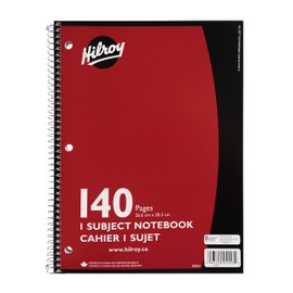 Hilroy 3-Hole Coil Notebook, 1-Subject, Wide Ruled, 10-1/2 X 8-Inch, 70 Sheets/140 Pages, Assorted Colors (05553)