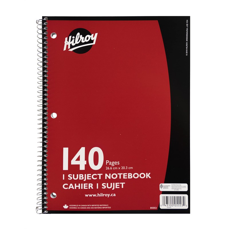 Hilroy 3-Hole Coil Notebook, 1-Subject, Wide Ruled, 10-1/2 X 8-Inch,