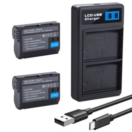 TZRONG 2-Pack EN-EL15 EN-EL15a EN-EL15b EN-EL15c Battery and Dual USB Charger for Nikon D780, Z6, Z7, D850, D810, D810A, D800, D800E, D7500, D7200, D7100, D7000, D750, D810, D610, D600, D500 Cameras