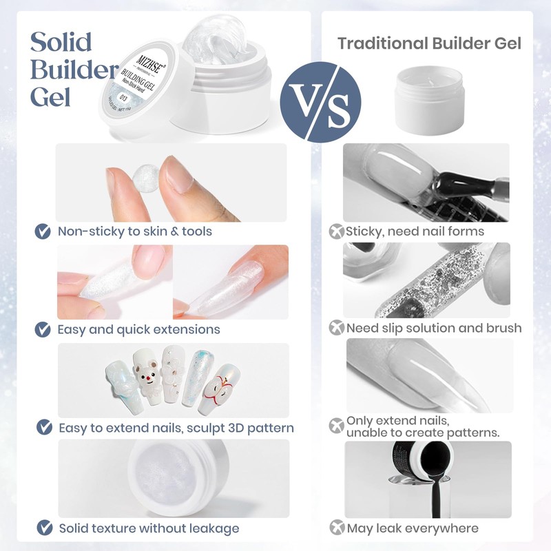 MIZHSE Solid Builder Gel, Aurora White 3D Gel Nail Art