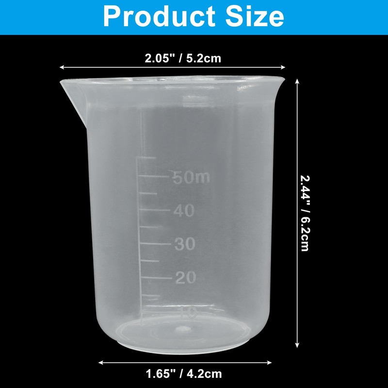 LifCratms 3 Pcs Transparent Lab Measuring Cup, 50ml/1.7oz Plastic Graduated