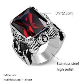 OIDEA Vintage Stainless Steel Rings Wedding Ring Nordic Warrior Biker Red Zircon Men's Engagement Ring Black Silver - Ring Sizes 54 (17.2) to 71 (22.6), Stainless Steel