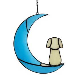 JIABEI Stained Glass Decoration,Dog on Moon Stained Glass Window Hanging for Suncatcher,Dog Bereavement Gifts,Pet Loss Gifts,in Memory of Dog Passing Away Gifts.