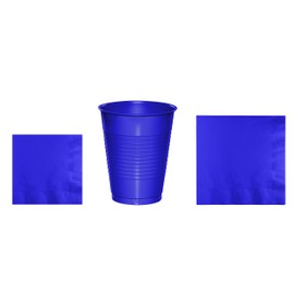 Baxters Party Bundles Bulk, Regal Purple, 100 Count 16 Ounce Plastic Cups, 100 Count Beverage Cocktail Paper Napkins, 100 Count Luncheon Paper Napkins, Pack Contains 300 Pieces Made in the USA