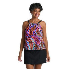 Maxine Of Hollywood Women's Standard High Neck Tankini Swimsuit Top, Multi//Jungle Palm