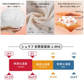 Sleeping Bag, 4.0 lbs (1.8 kg), Envelope Type, Lightweight, Compact, Padding, Comfortable Temperature (-3°C to -14°C), Biting Prevention, Thermal Scarf, Windscreen Tube, Storage Pack, Ideal for