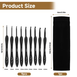 UIHRLM 9PCS Crochet Hooks Set, 2.0mm - 6.0mm Lightweight Crochet Hooks Set with Storage Bag and Comfortable Grip, Ergonomic Knitting Needle Kit for Beginners Experienced Knitting Lover (Black)