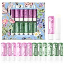 Beauty4Britain Set of 12 Luxury Lip Balms Bouquet 12 Different Fragrances Unisex Protects & Repairs Hydrated Enriched with Beeswax, Coconut Oil, Shea Butter, Vitamin E & Aloe Vera