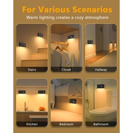 WILLED Motion Sensor Night Lights, Wireless Stair Lights Indoor, Battery Rechargeable Night Lights for Stairway, Hallway, Kitchen, Closet, Cabinet, Bedroom, Kids' Room(4-Pack)