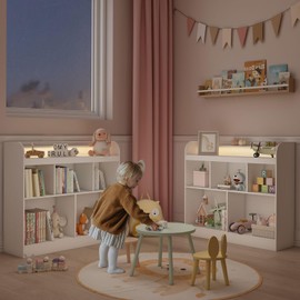 Lkeiyay Kids Bookshelf,White bookshle for Kids Bedroom,Toy Storage Cubby, Children's Toy Shelf,Bookcase with led Lights for Kids Rooms, Nurseries and Playrooms