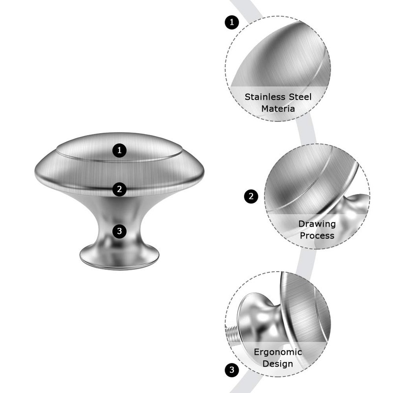 Cabinet Door Knobs Stainless Steel Brushed Pull Handle Round Mushroom
