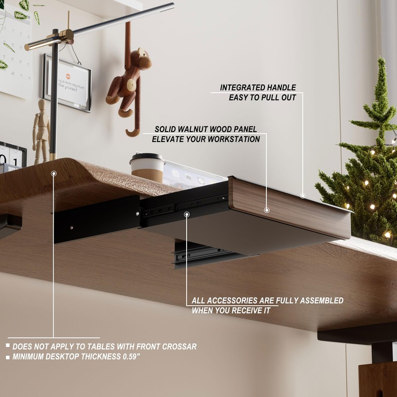Under Desk Drawer, Solid Walnut Wood Panel – Sturdy Ball
