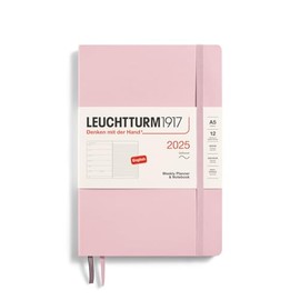 LEUCHTTURM1917 370747 Weekly Calendar & Notebook 2025, Medium A5 Softcover - 12-Month Planner, Lined - Powder, English
