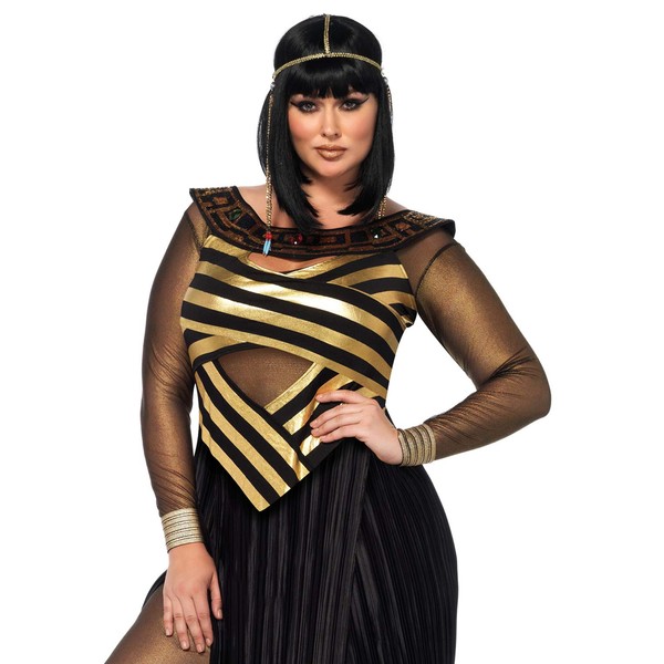 Leg Avenue 85512X 85512X-3Tl Set Nil Königin, Schwarz/Gold, 1X-2X, Damen Egyptian Fasching Kostüm, Größe: 1XL/2XL (EUR 46-50)