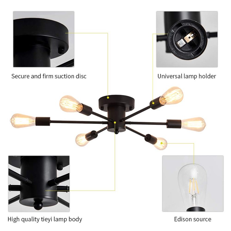 UOFUS 6 Lights Sputnik Semi Flush Mount Ceiling Light Matte