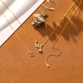 FUNYCHEN Moon and Star Necklaces for Women Dainty 925 Sterling Silver Moon Pendant Charm Chain Necklace Cute Star CZ Necklace Jewish Jewelry Birthday Wedding Gifts for Mom Daughter (Gold)