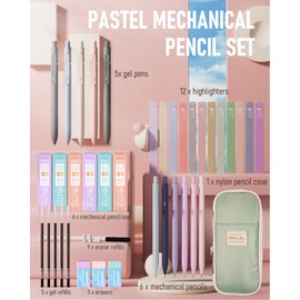 Nicpro 39 PCS Aesthetic School Supplies with Big Capacity Pen Case, 12 Colors Chisel Tip Cute Highlighters, 5 Quick Dry Retractable Black Ink Pens, 6 Pastel Mechanical Pencil 0.5 & 0.7 mm for Students