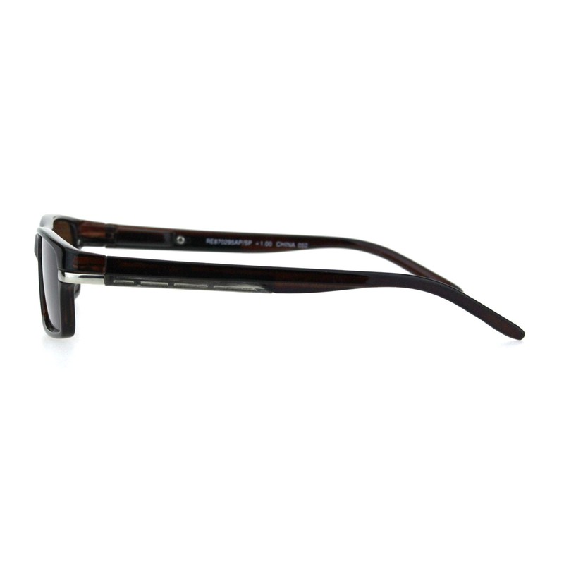 SA106 Mens Narrow Rectangular Plastic Powered Reader Lens Reading Sunglasses