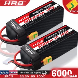 HRB 2x 6S 6000mAh 22.2V LiPo Battery XT90S Stable Running for RC Helicopter Airplane