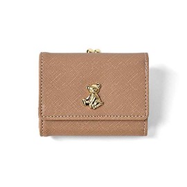 BROWN Mini Wallet, Faux Leather, Bear Plate, Clasp Closure, Trifold