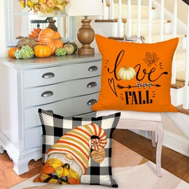 Benjia Autumn 45x45 Cushion Covers Set of 4, Pumpkin Gnome Decorative Holiday 18x18 Inch Fall Throw Pillow Covers Thanksgiving Pillowcase for Indoor Home Bedroom Couch Sofa Decoration Black 45x45cm