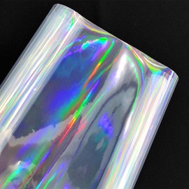 XHT Holographic Clear PVC Vinyl, 30 x 135 cm Iridescent Laminate Transparent Waterproof Vinyl Film (Rainbow)