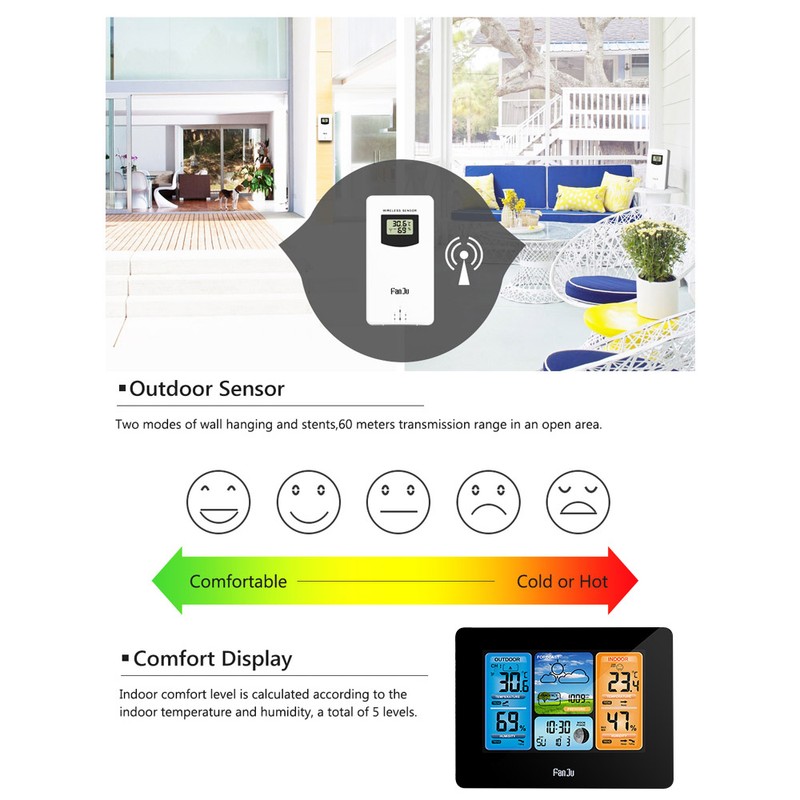FJ3373 Multifunction Digital Weather Station LCD Alarm Clock Indoor Outdoor