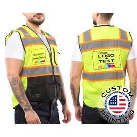 Kolossus Custom High Visibility Safety Vest Front Pockets Reflective Tape for Men and Women Class 2, BK/YL 3X-Large