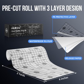 Pamiou Pamiou Tattoo Aftercare Second Skin Tattoo Cover Up Patch - 6 Inches x 2 Yards Tattoo Wrap Tattoo Supplies, Breathable, Waterproof, Transparent, Latex-Free, Protective Tape for Skin Recovery