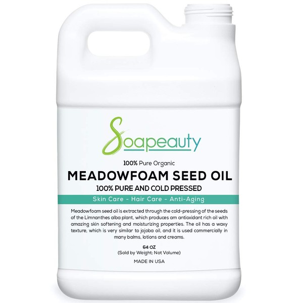 Soapeauty MEADOWFOAM SEED OIL Cold Pressed Unrefined | 100% Pure Natural Meadowfoam Seed Oil for Face & Hair | Moisturizer for Skin, Promotes Hair Growth, Balms | (64 OZ)