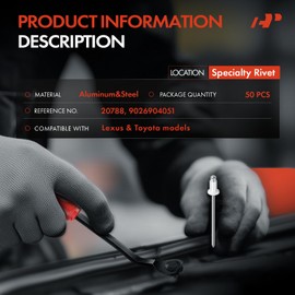 A-Premium 50PCS Aluminum & Steel Door Reveal Molding Rivet Exterior Trim Fastener Retainer Compatible with Toyota Camry, Prius, Highlander, Avalon, Venza & Lexus RX350, ES300h, GS200t, IS250, NX300h