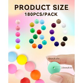 180PCS FIVEIZERO Silicone Beads, 12mm Focal Beads Rubber Round Beads Pink Silicone Beads Bulk for DIY and Keychain Accessories Crafts Making