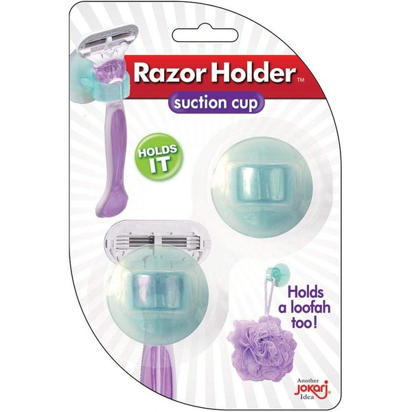 Jokari 05005 - Razor Holder with Suction Cup - Sticks to Tiles and Mirrors - Tidy Sink - Blue - Pack of 2